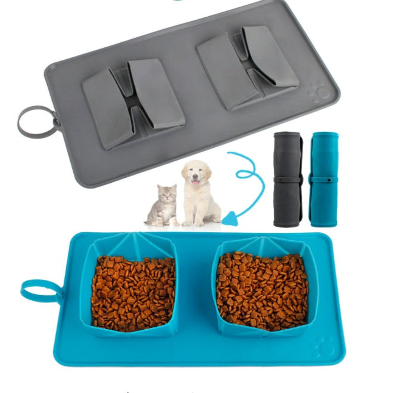 Roll ’n’ Feast – Foldable Silicone Pet Feeding Mat with Velvet Carry Bag