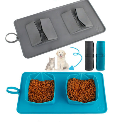 Roll ’n’ Feast – Foldable Silicone Pet Feeding Mat with Velvet Carry Bag