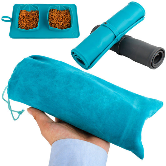 Roll ’n’ Feast – Foldable Silicone Pet Feeding Mat with Velvet Carry Bag
