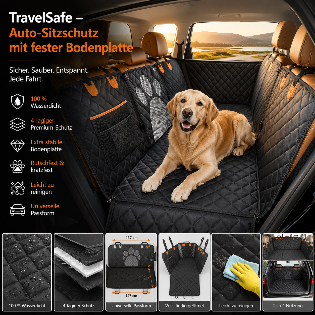 TravelSafe – Auto-Sitzschutz mit fester Bodenplatte